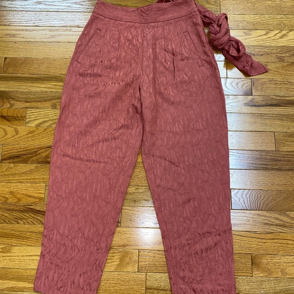 Anthropologie ett:twa Aubade Tie Waist Textured Cropped Pants Size 0 - Picture 2 of 6